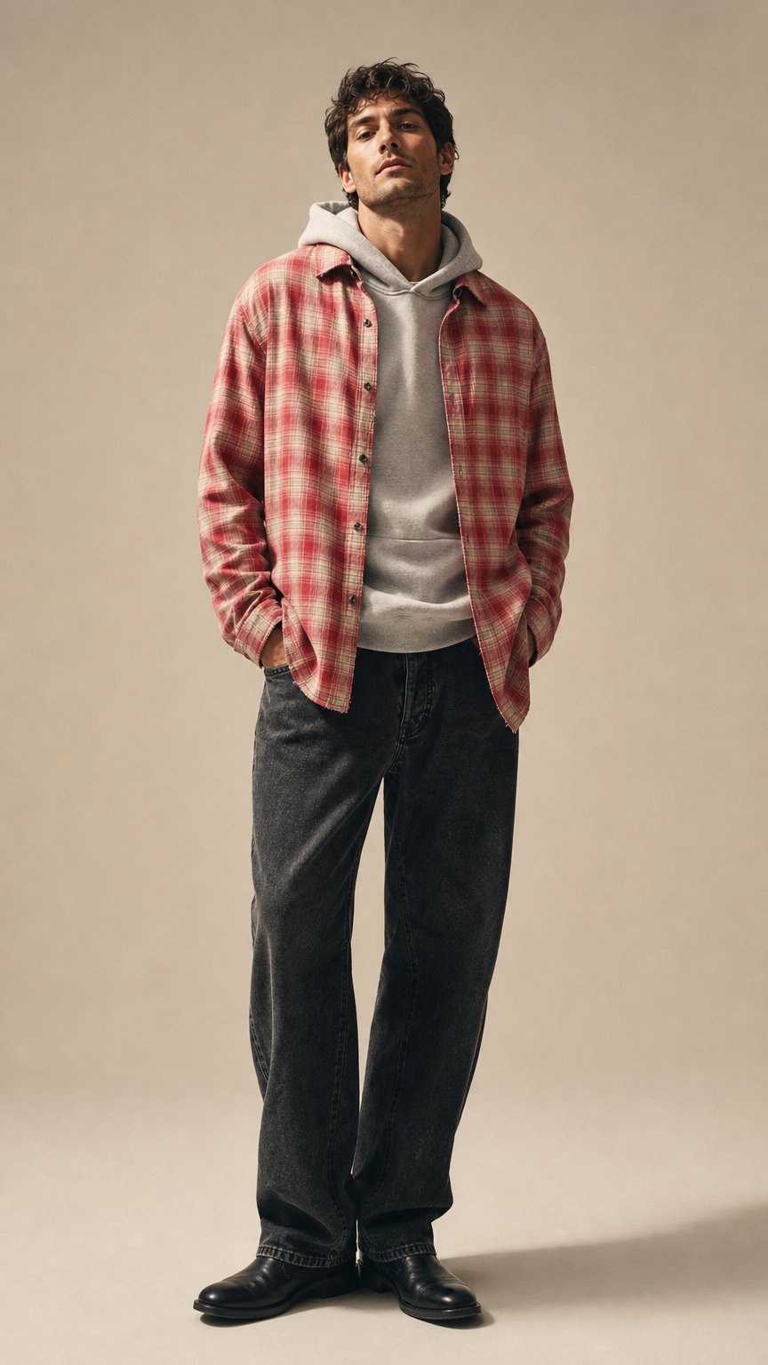 AI product shot of aging loose check shirt