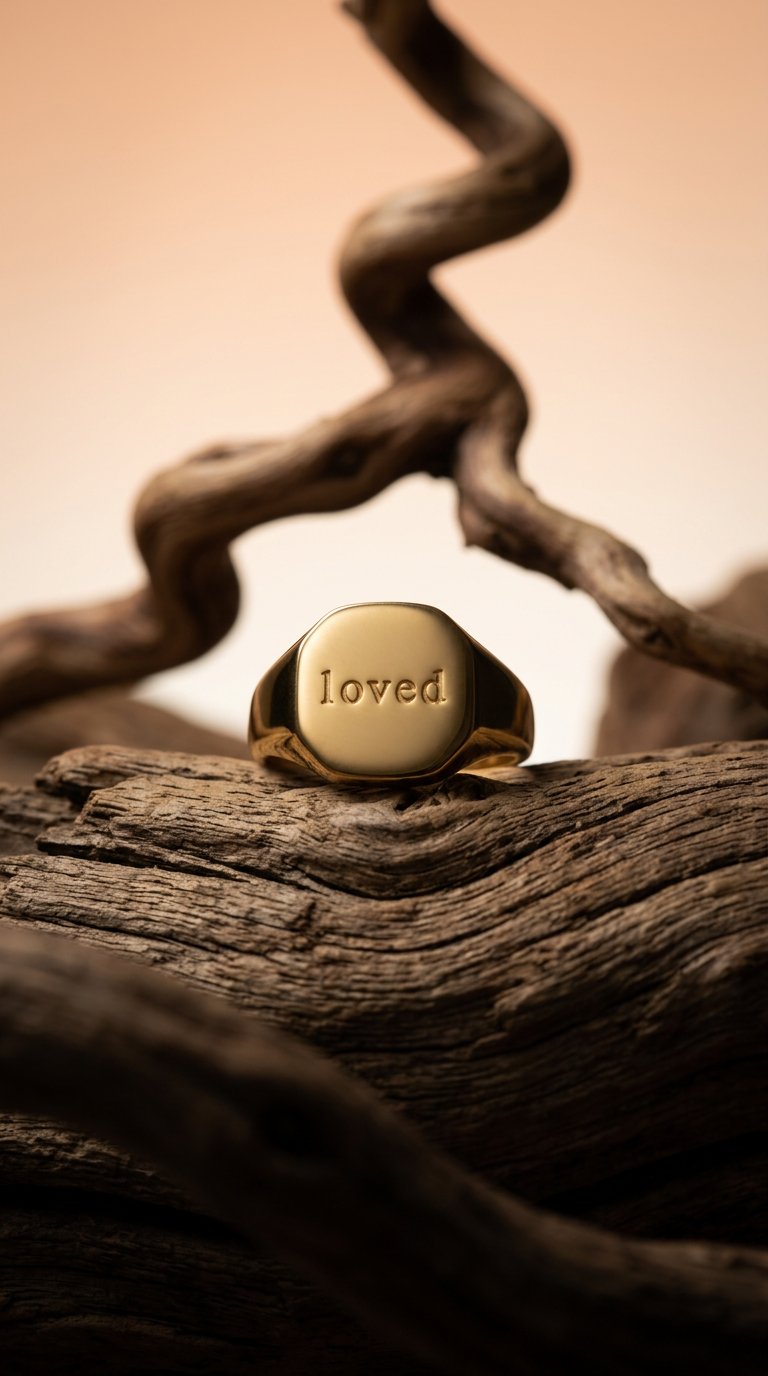 AI product shot of SIGNET RING - LOVED