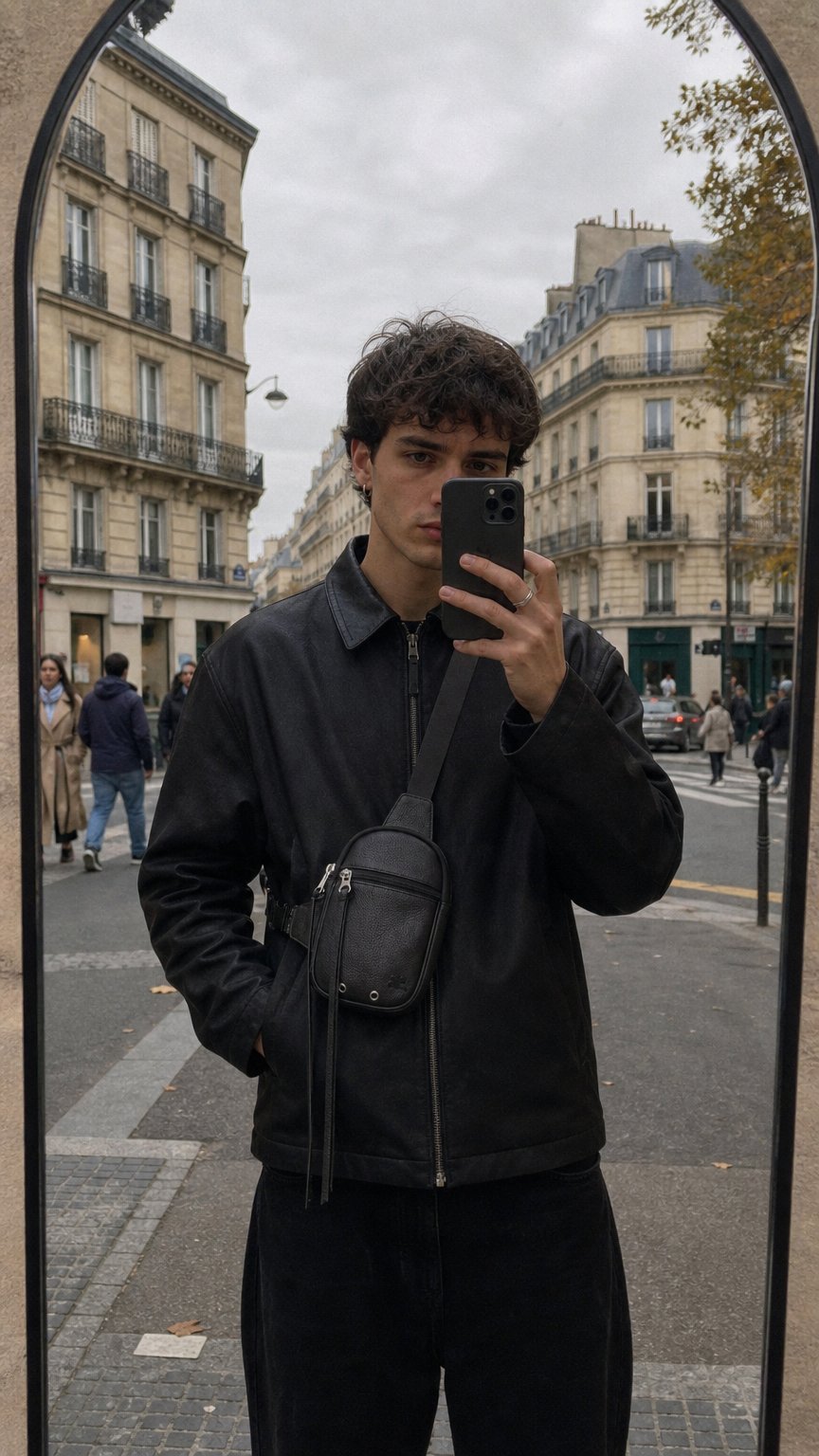 AI product shot of COURREGES - sac canvas 01 leather BLACK
