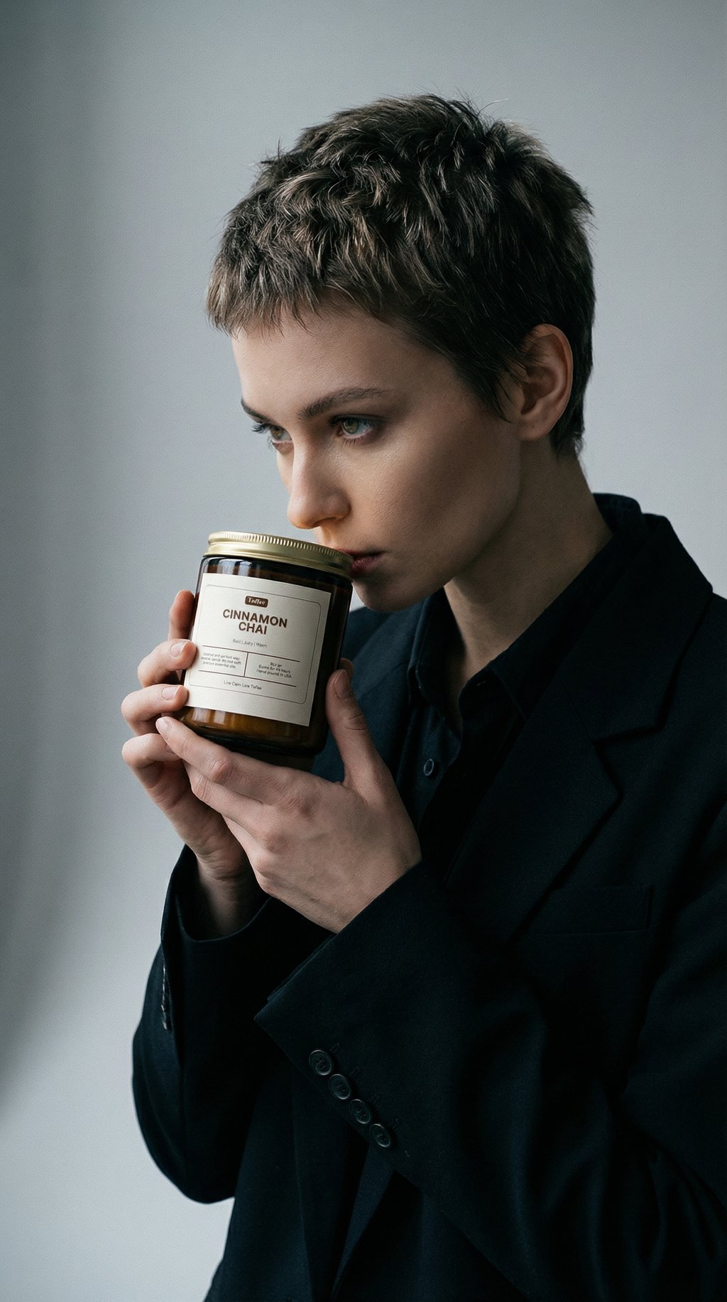 AI product shot of Cinnamon Chia Candle Amber Jar 9oz