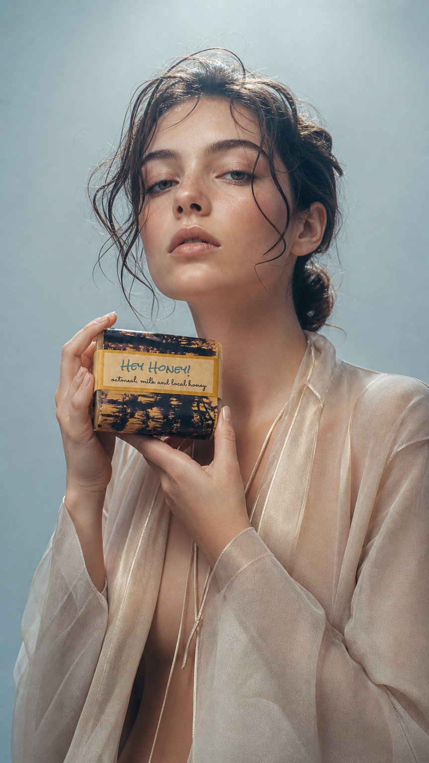 AI product shot of HEY HONEY! Oatmeal Milk and Honey handmade soap