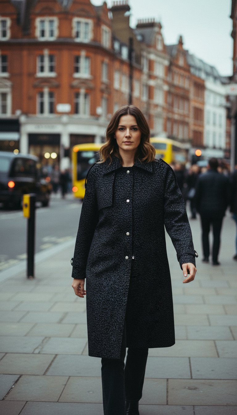 AI product shot of Leopard print trench coat