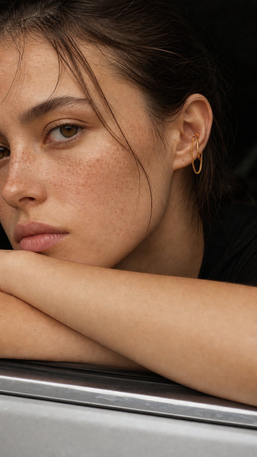 AI product shot of Tyche｜Lexa Cross Golden Earcuff