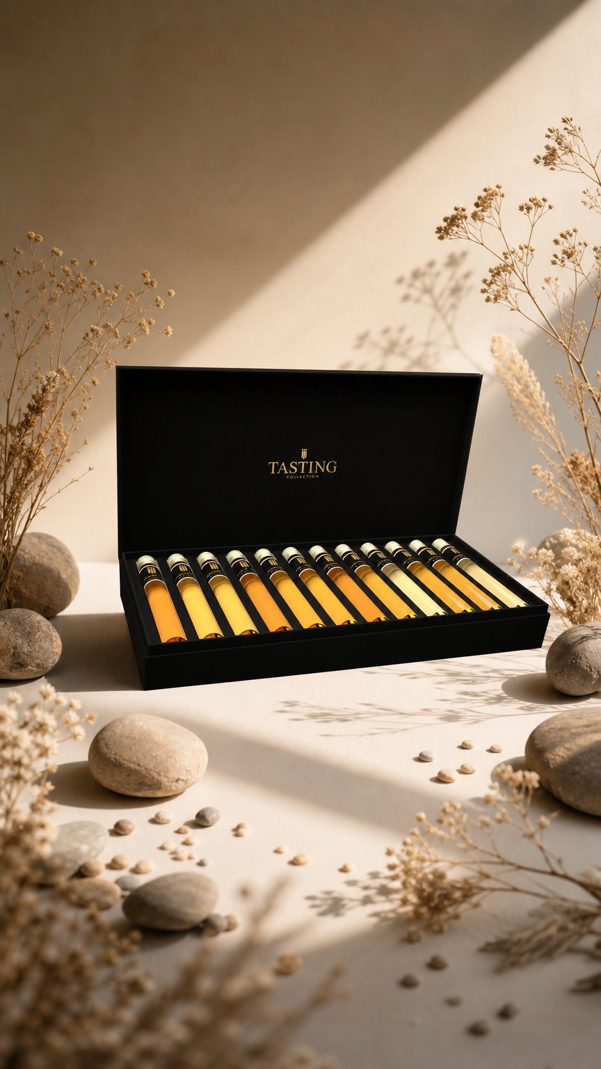 AI product shot of Whisky Proeverij 12 tubes in Luxe Cadeau Box