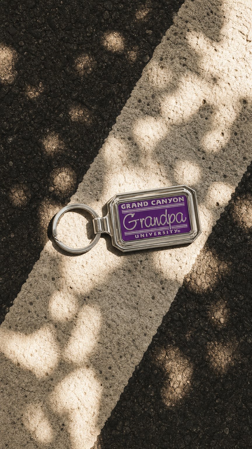AI product shot of Spirit Products Silver Grand Canyon University Grandpa Keychain