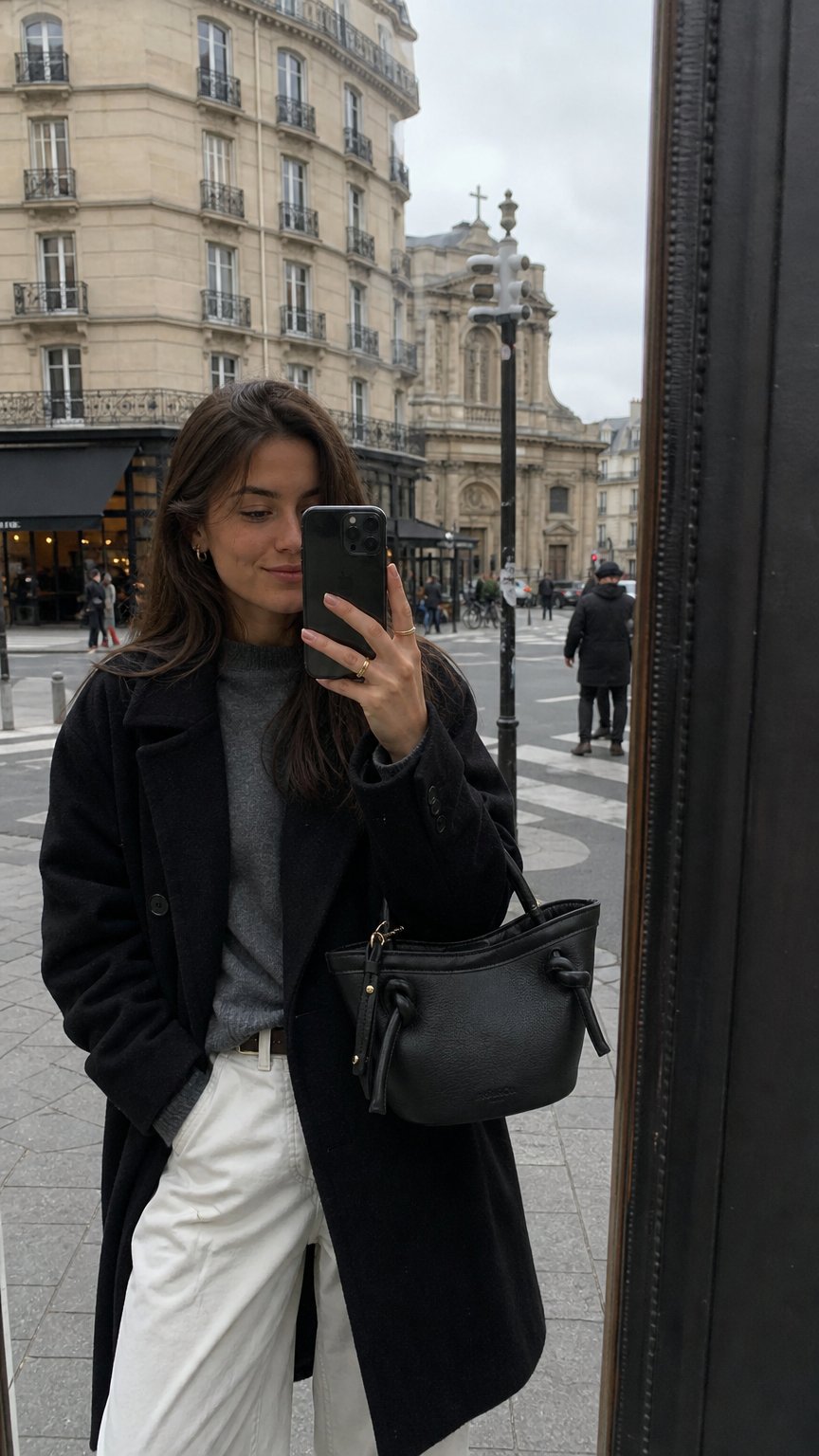 AI product shot of TAYA — Black Leather Bucket Bag