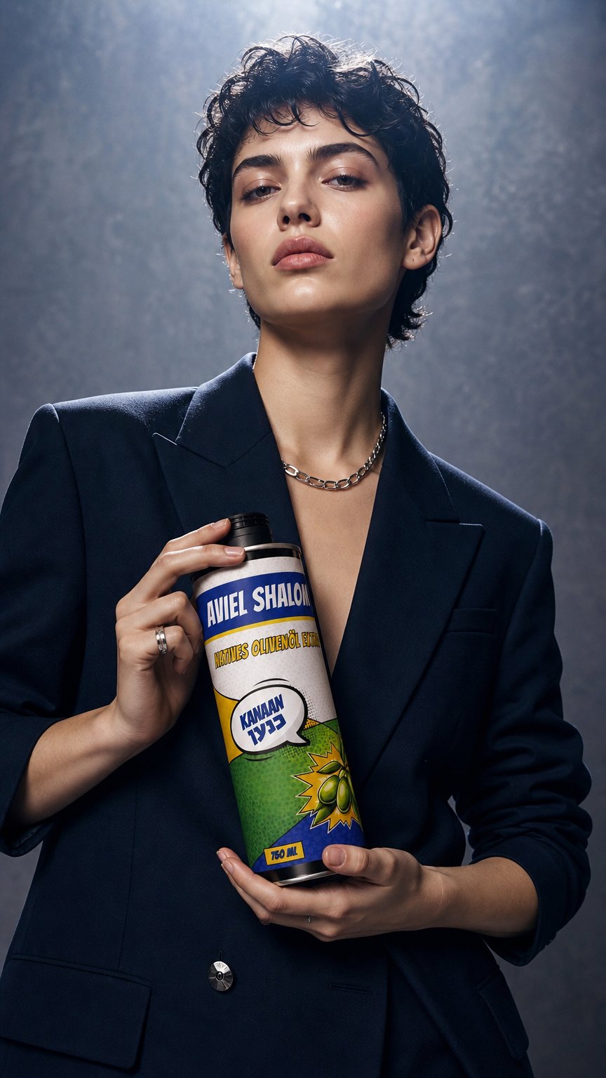 AI product shot of Canaan Olive Oil "Aviel-Shalom" 2026