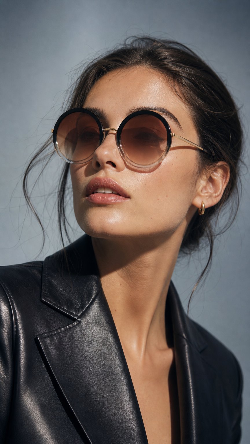 AI product shot of Okulary przeciwsłoneczne damskie okrągłe UV Inga Black/Clear