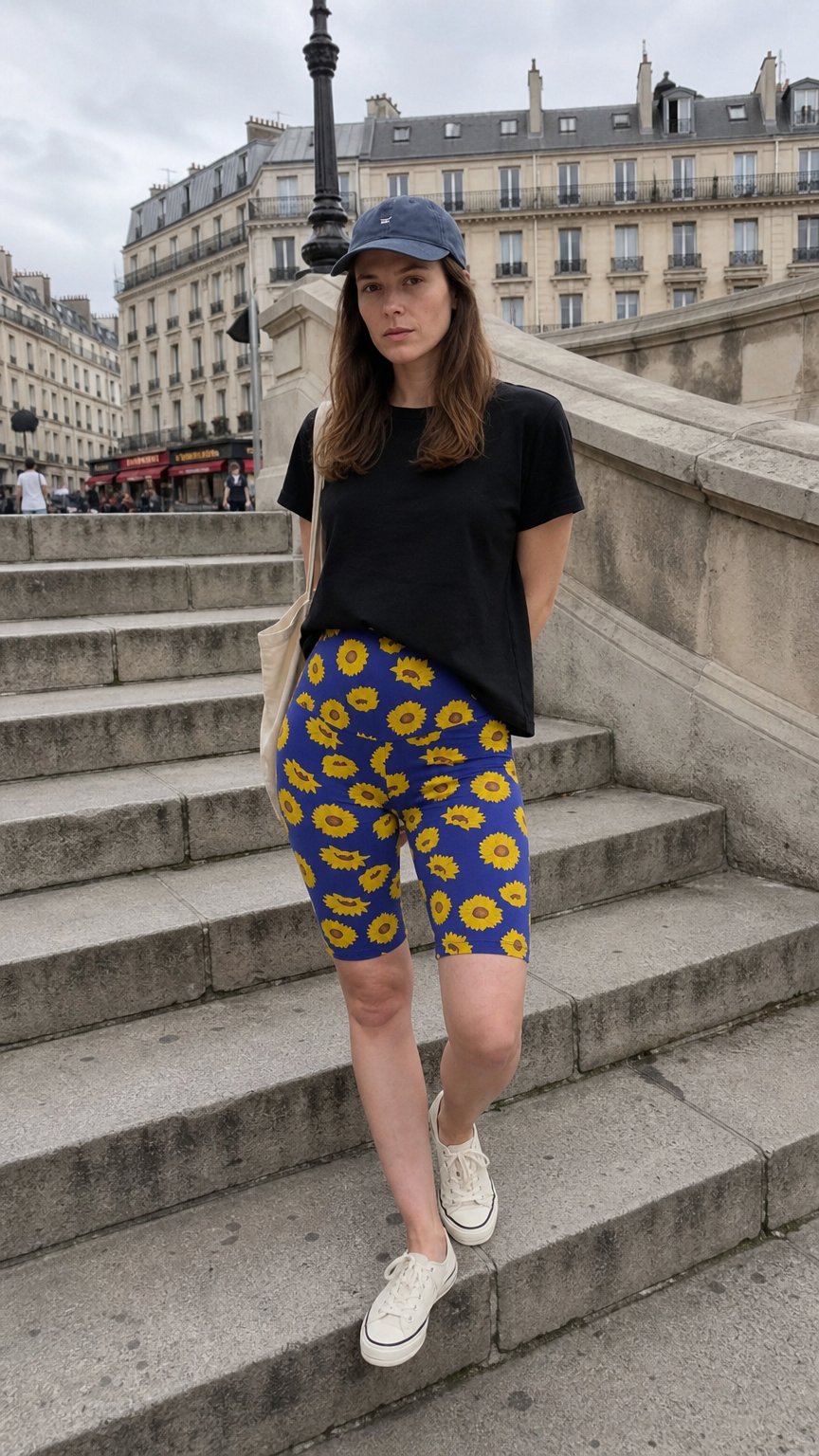 AI product shot of Biker Short Grossesse Tournesols Coton Bio