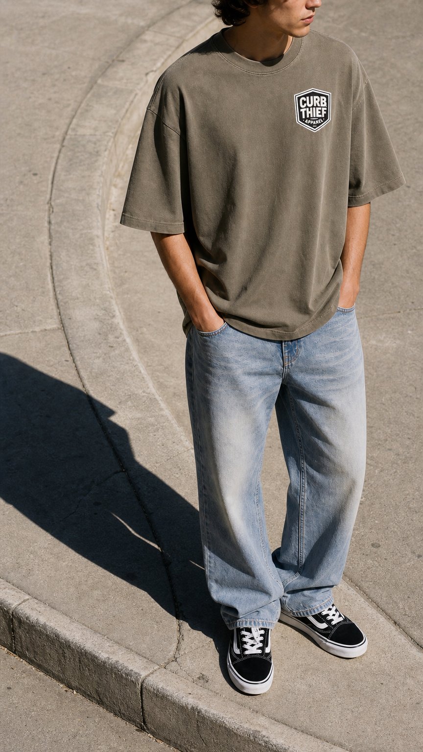 AI product shot of "CORE " Oversized 100%Cotton T-Shirt Vintage Washed