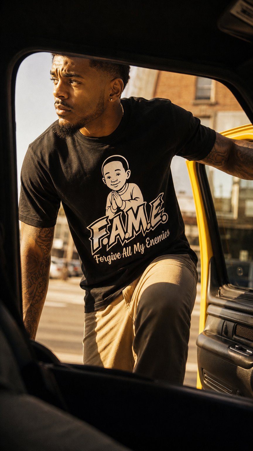 AI product shot of F.A.M.E Signature Tee