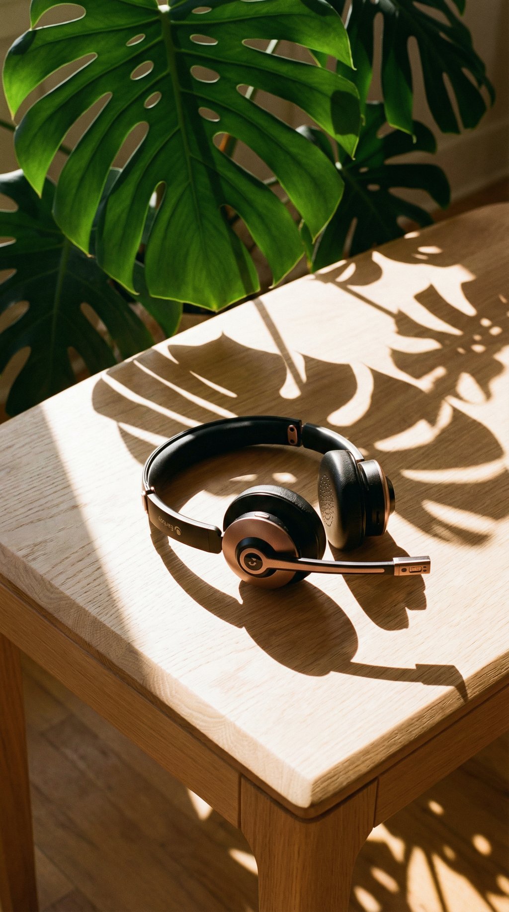 AI product shot of Bluetooth Headset, Wireless Headphones with Microphone Noise Cancelling, On Ear Headphones with Mic Mute