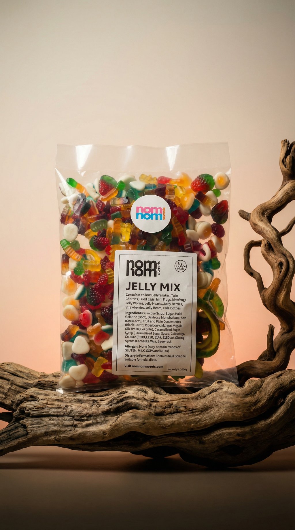 AI product shot of Jelly Mix – 1kg Signature Sweet Bag | Chewy & Fruity Halal Sweets