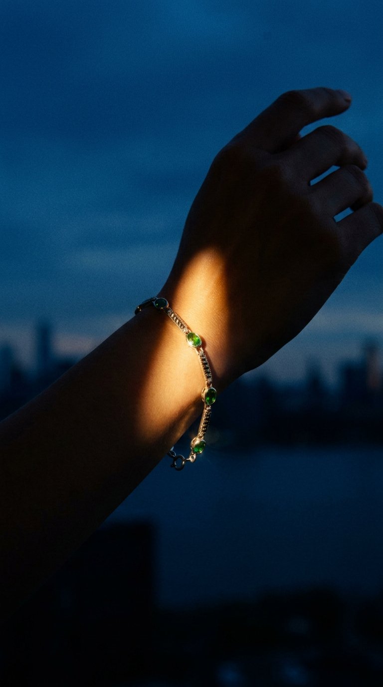 AI product shot of Unique Emerald Green Bracelet