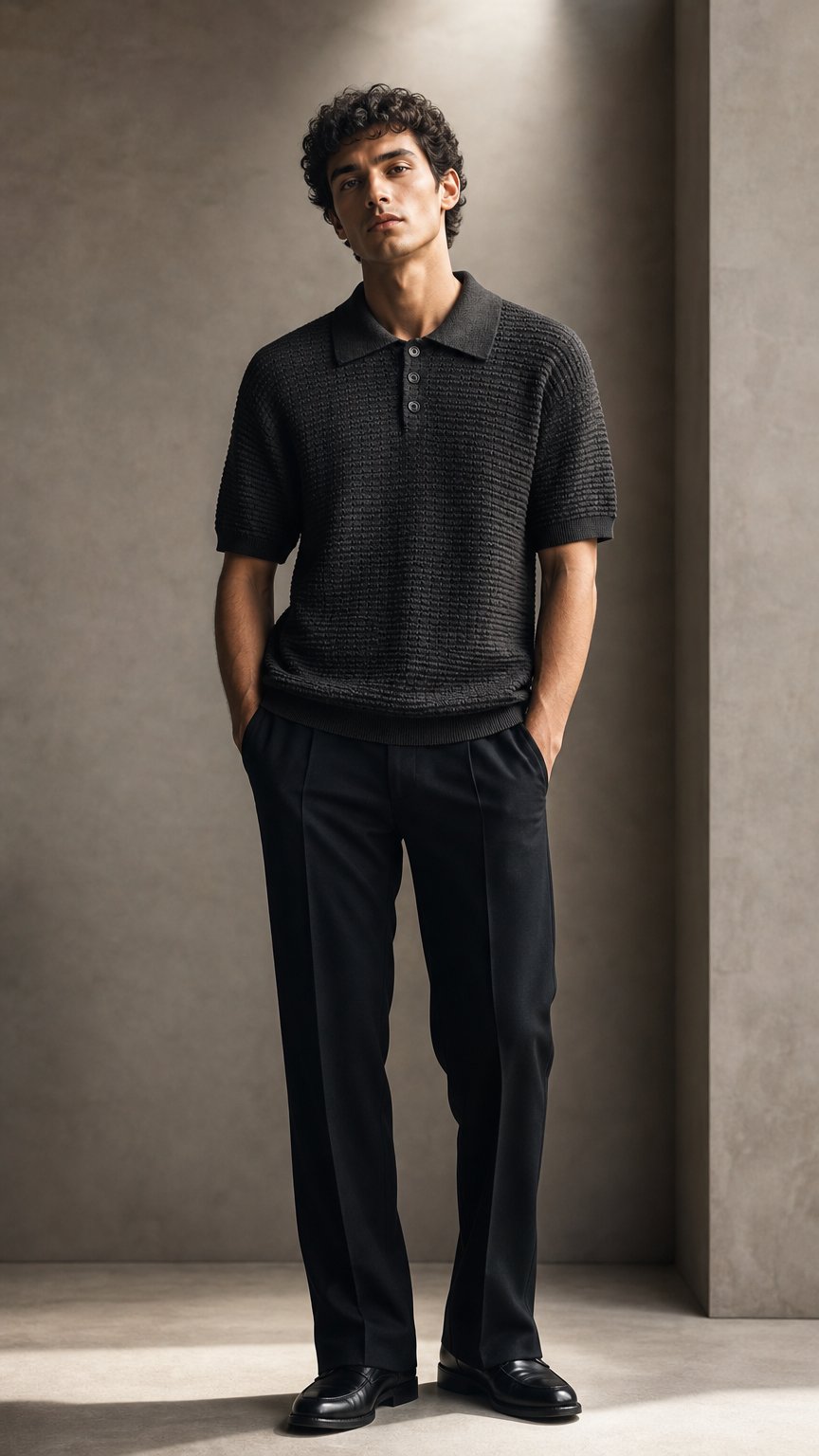 AI product shot of 90s eyelet knit polo