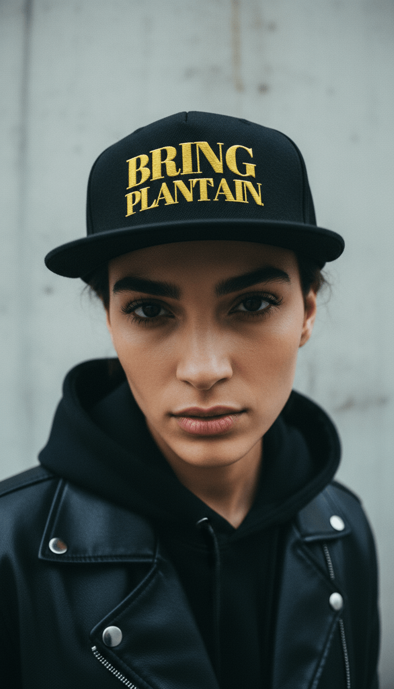 AI product shot of Bring Plantain Flat Bill Cap