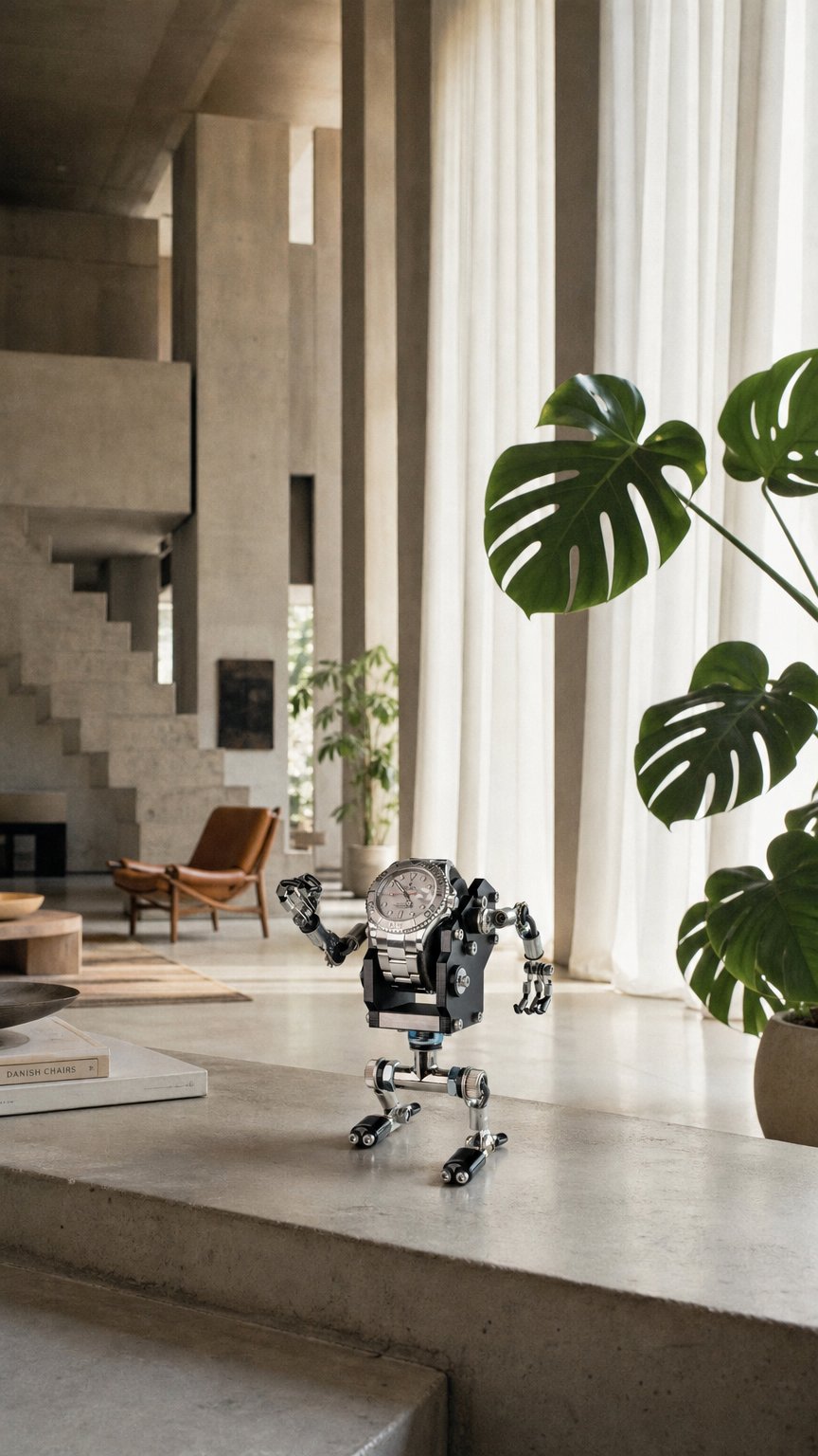 AI product shot of Robot Watch Stand “Mike”