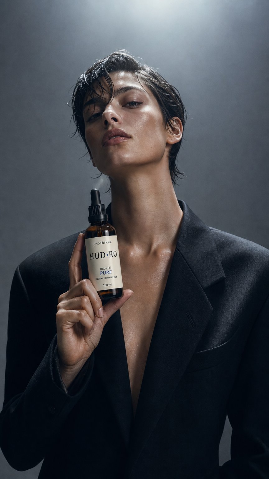 AI product shot of Parfumefri kropsolie til tør og sensitiv hud | HUD·RO Pure(100 ml)