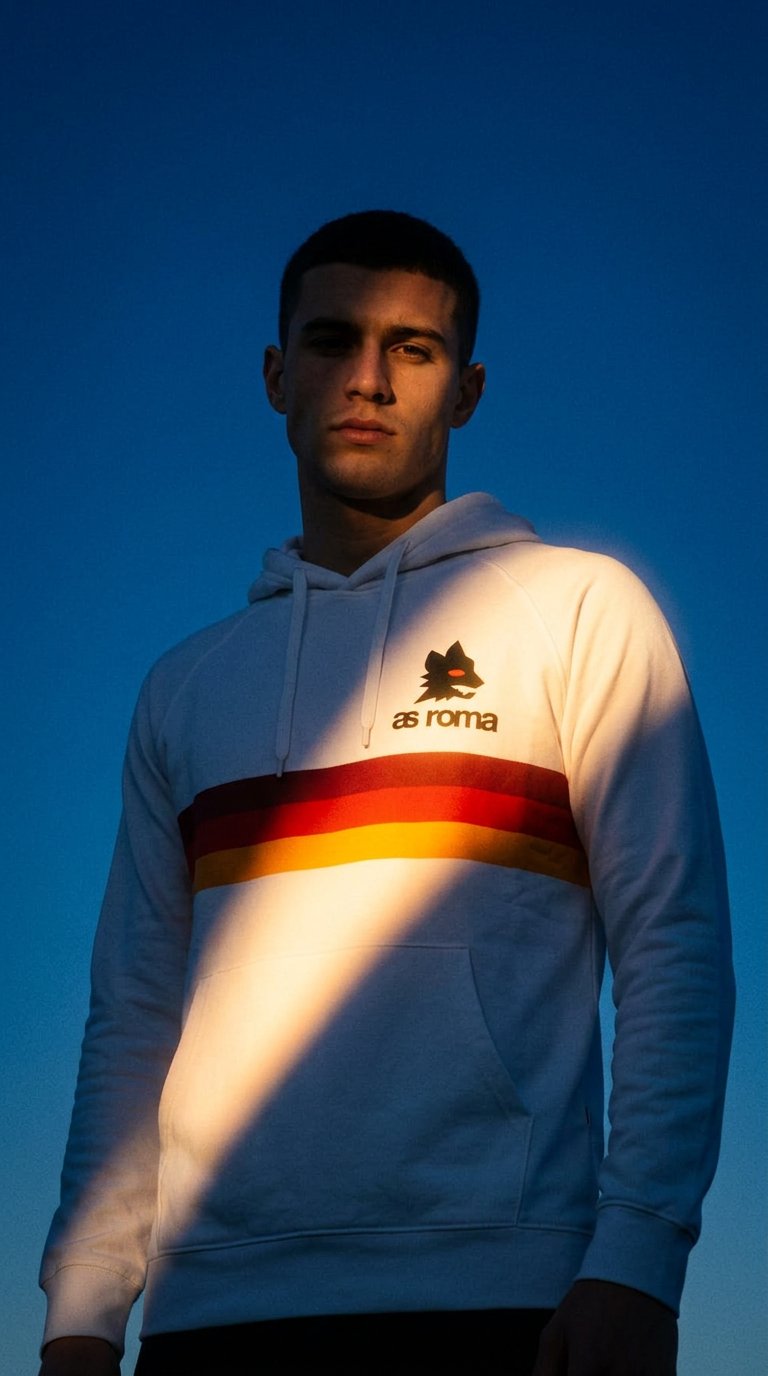 AI product shot of AS Roma Stripes Hooded Sweater