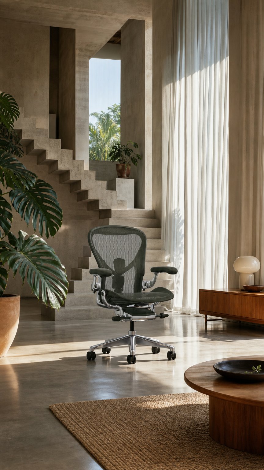 AI product shot of Herman Miller Aeron – Maat B – Jasper Gepolijst Aluminium Upgrade
