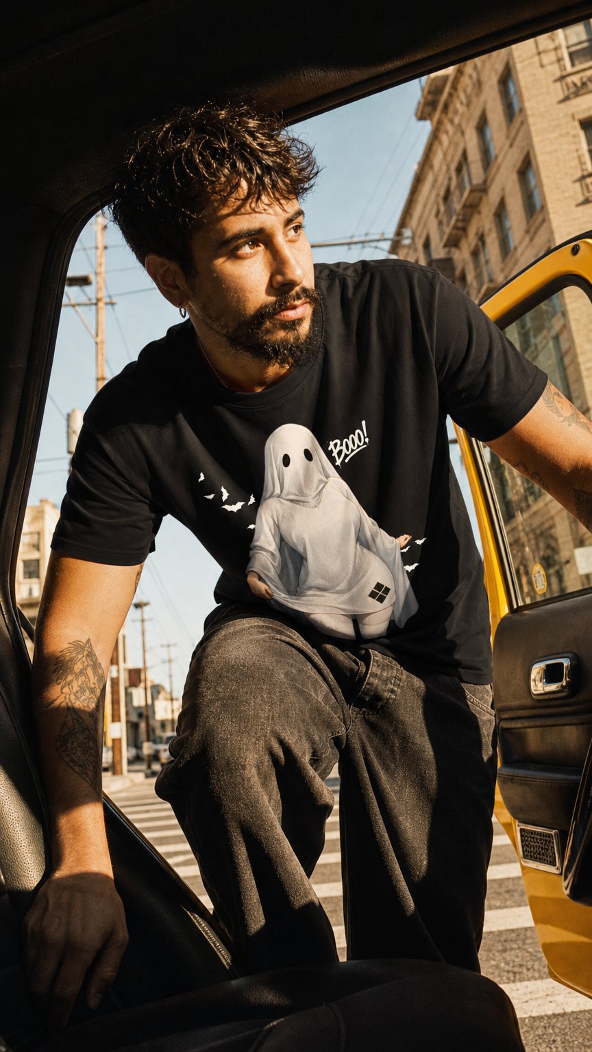 AI product shot of "Ghost Baddie" Premium Tee