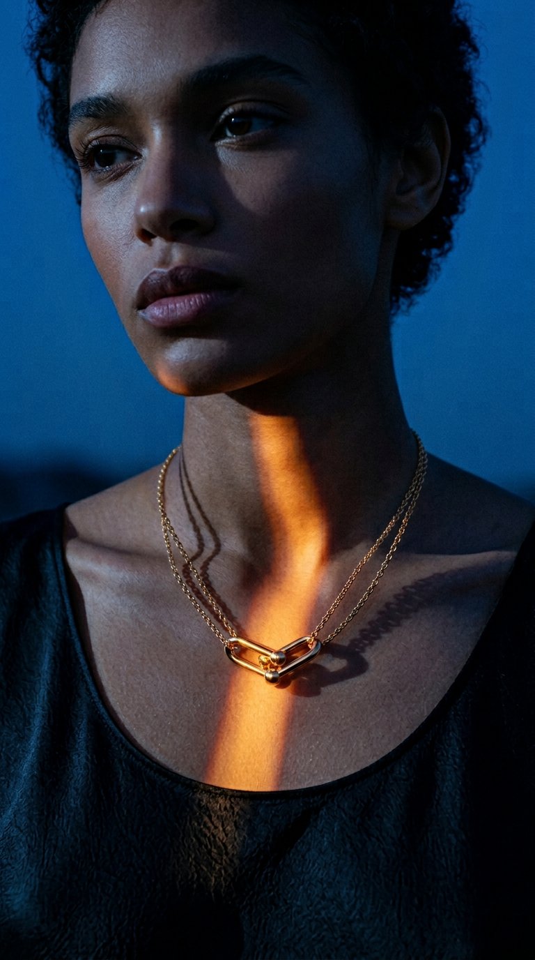 AI product shot of Tiffany HardWear Large Double Link Pendant in Yellow Gold