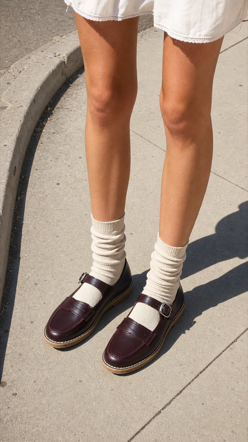 AI product shot of Don Louis Burgundy Penny School Mary Jane
