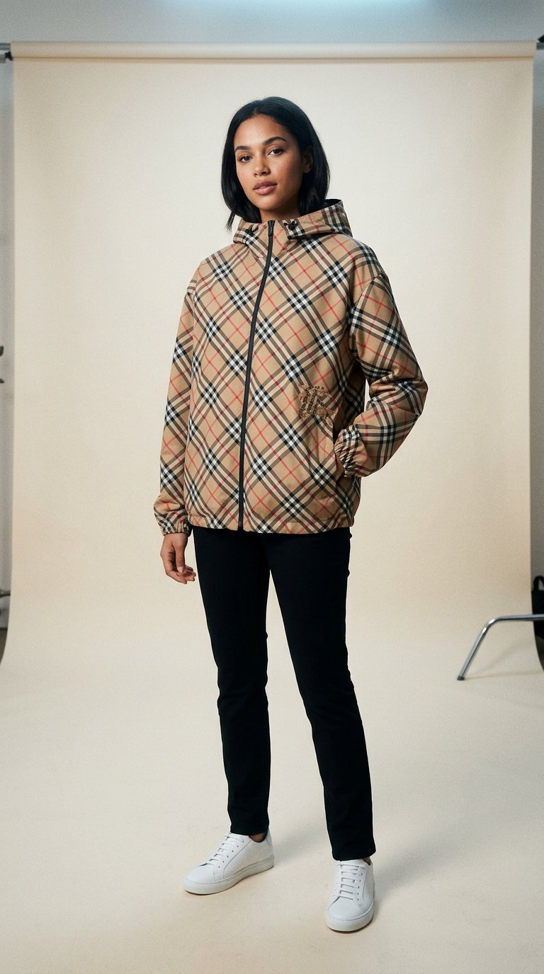 AI product shot of Reversible Check Jacket