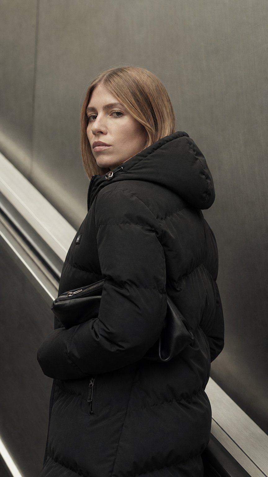 AI product shot of Mont Gerrard heated jacket long black