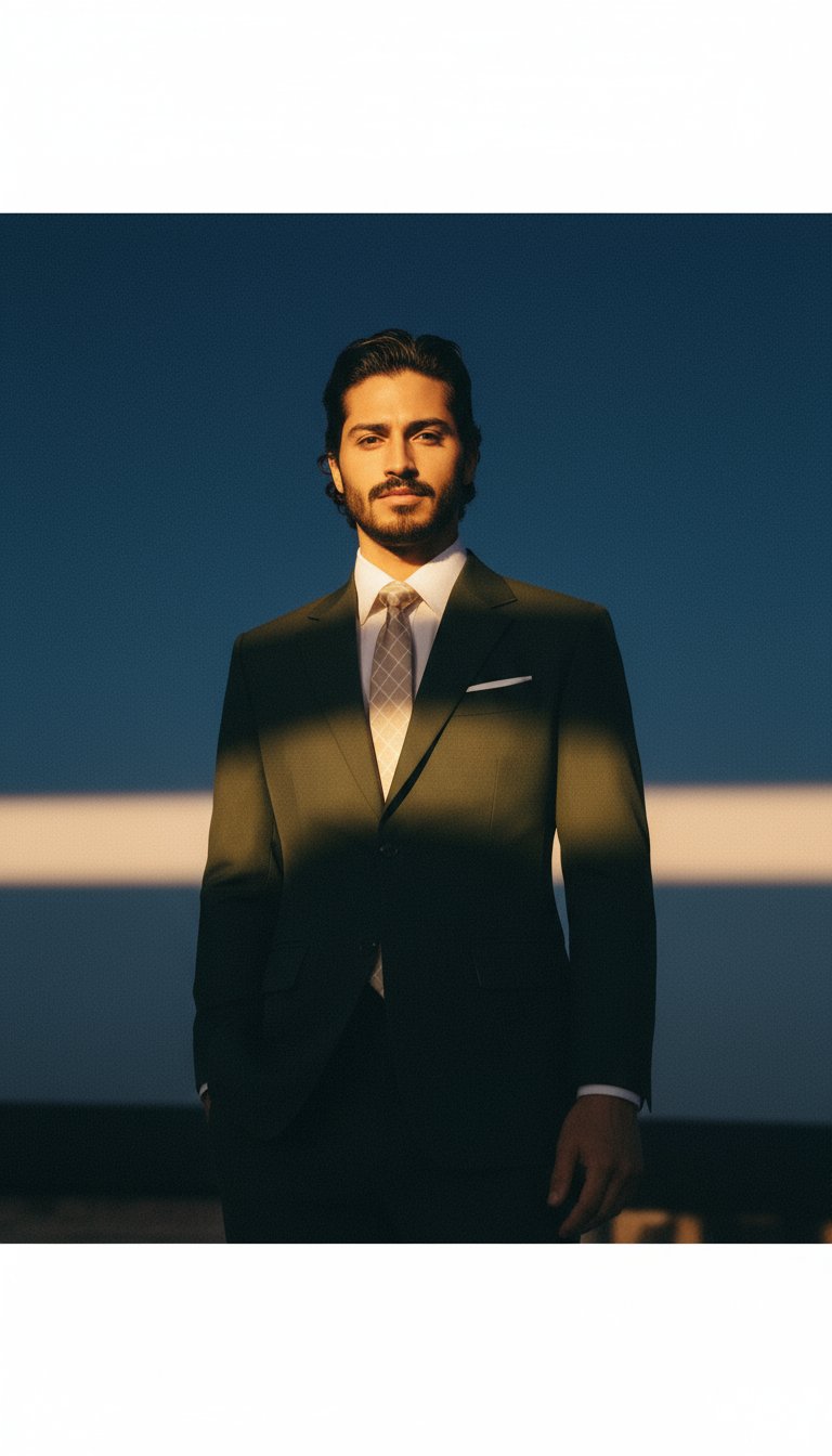 AI product shot of Astor Sacramento Green Sharkskin Suit