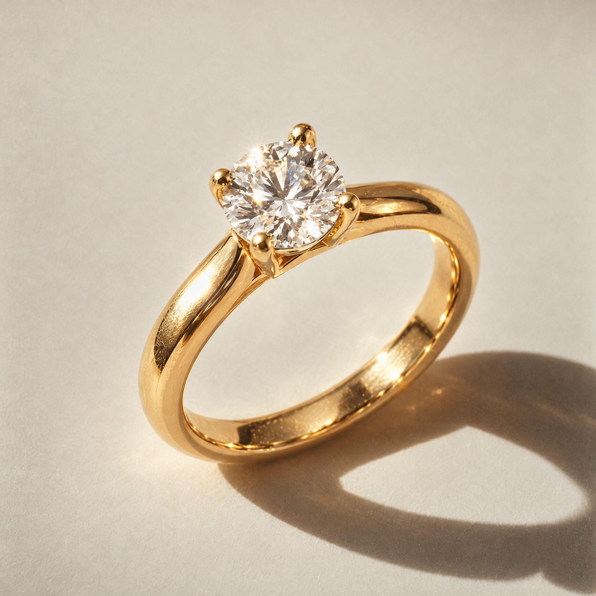 Gold diamond ring and black oval sunglasses, each shot in the same low warm sunlight with long shadows - Before