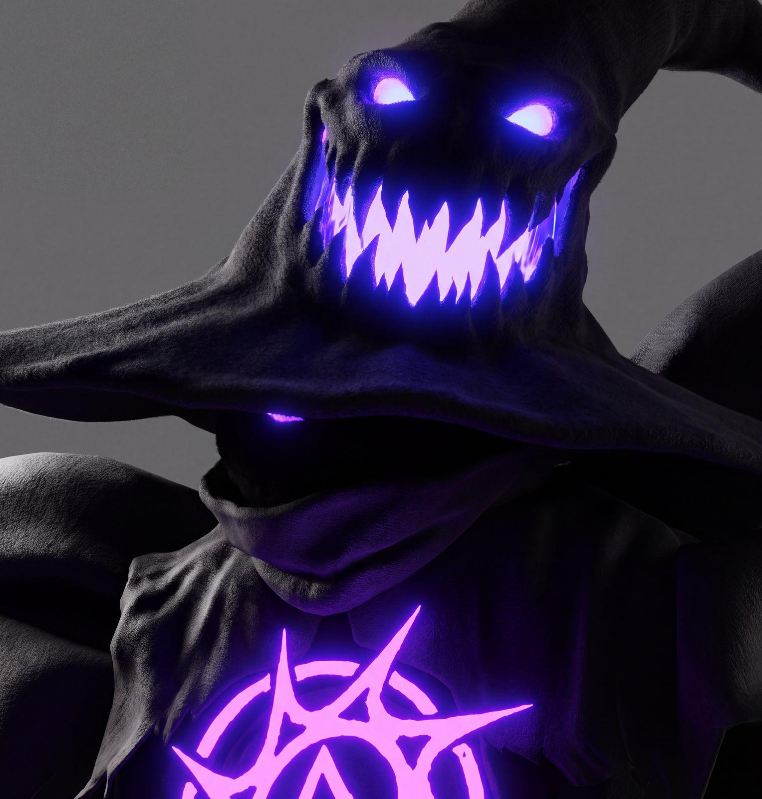 a person wearing a hoodie with a glowing mask on