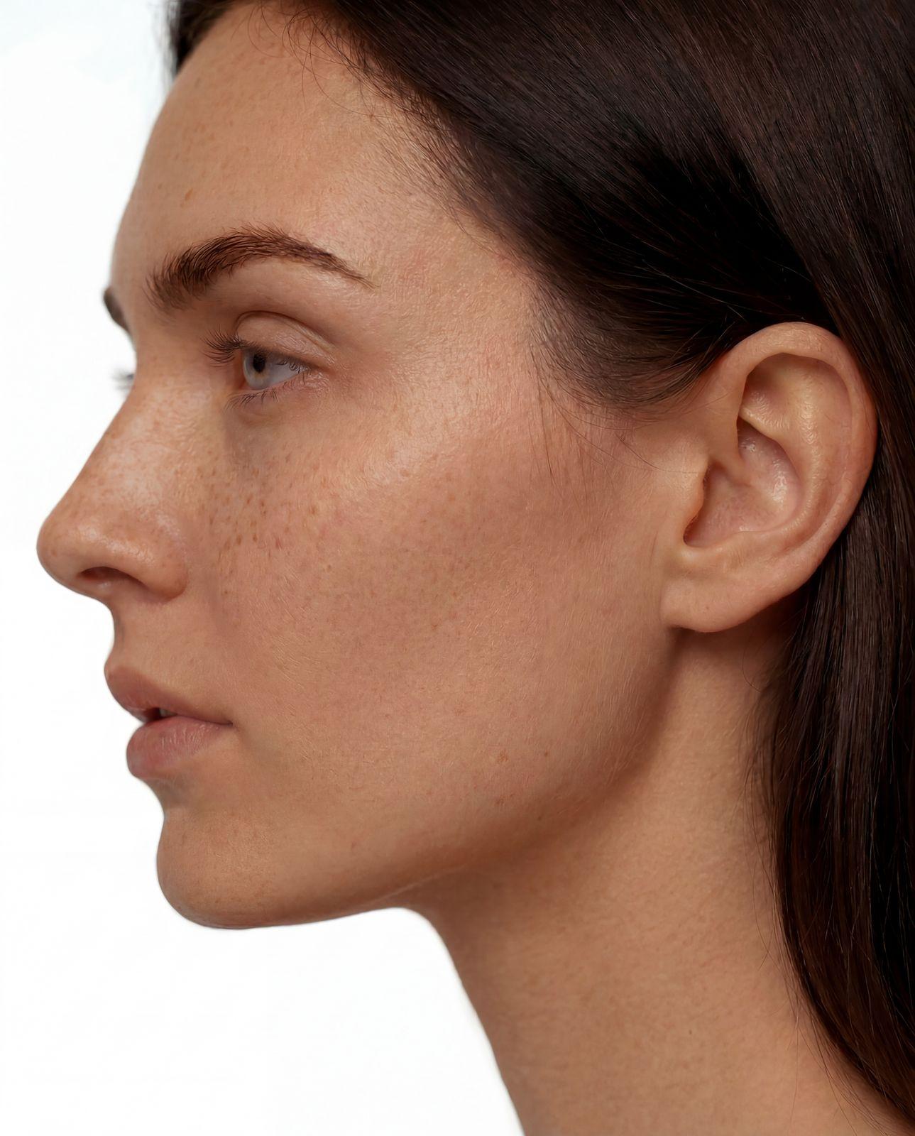 a close up of a woman with freckles on her face
