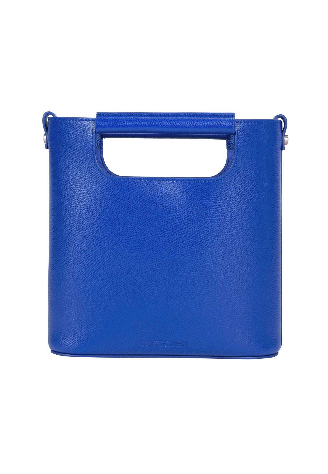 a blue handbag on a white background