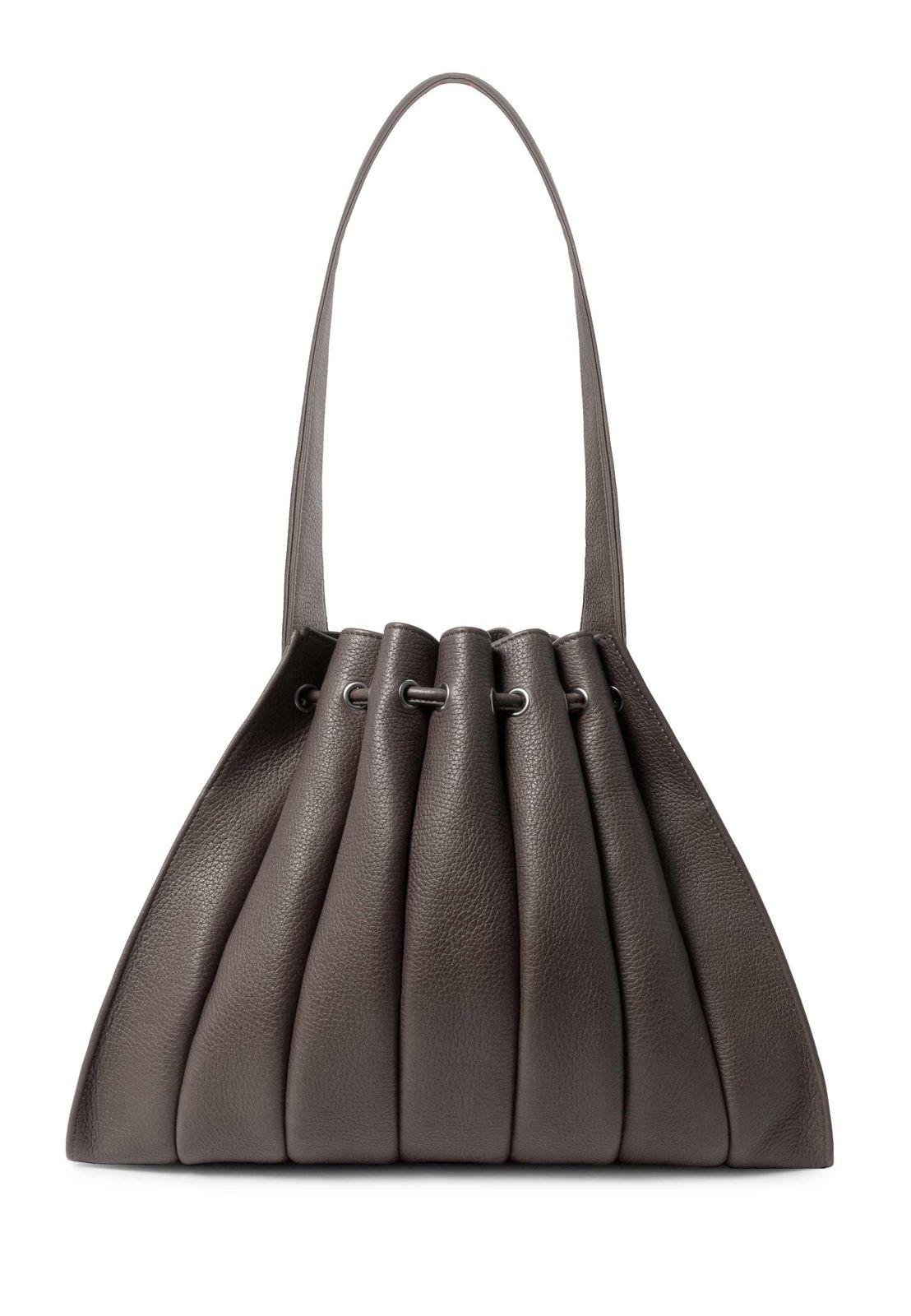 a gray handbag on a white background