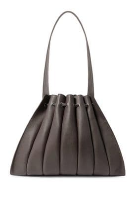 a gray handbag on a white background