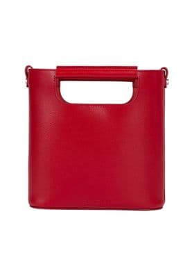 a red handbag on a white background