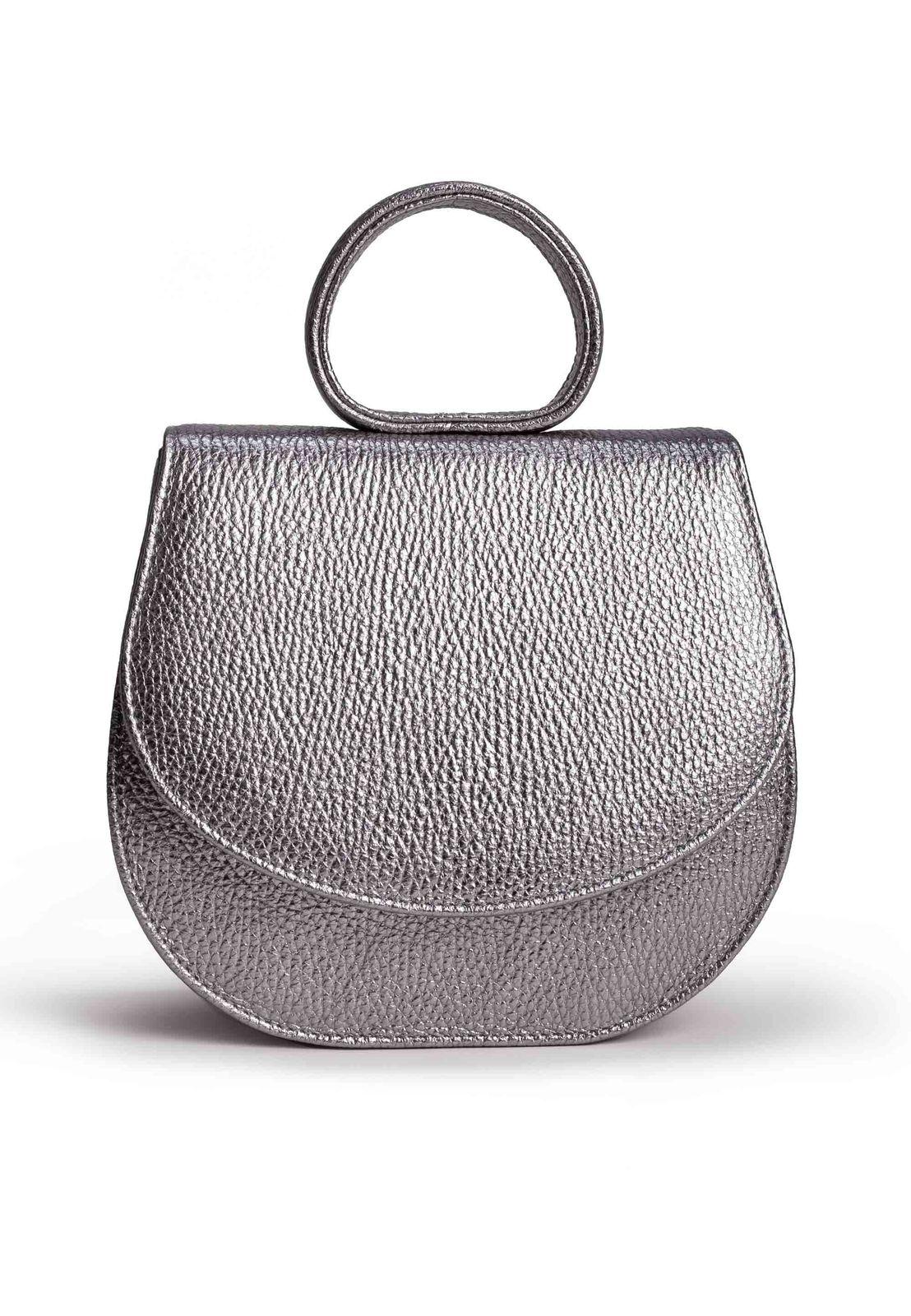 a silver purse on a white background