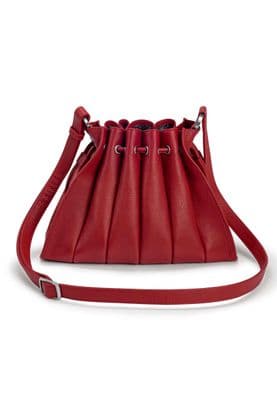 a red leather purse with a strap