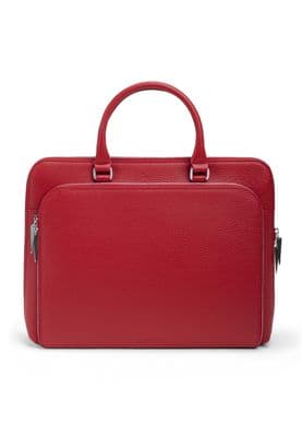 a red leather briefcase on a white background