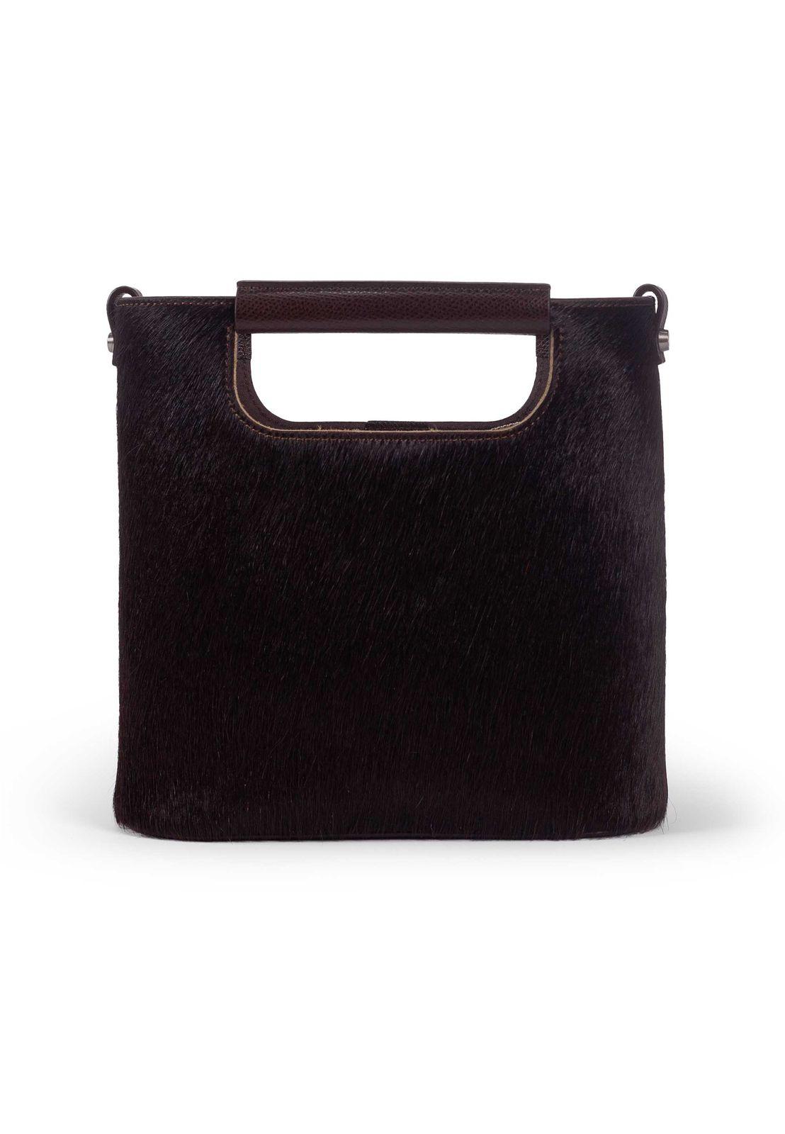 a black purse with a handle on a white background
