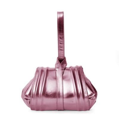 a pink handbag is shown on a white background