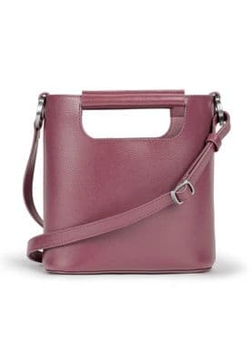 a pink handbag with a metal handle