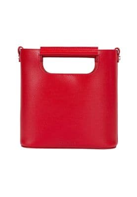 a red handbag on a white background