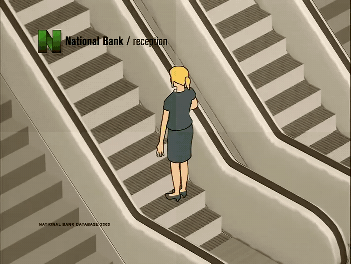 a cartoon of a woman walking down a set of stairs