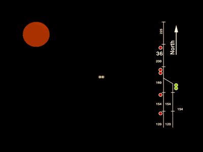 a black background with a red sun and a line graph