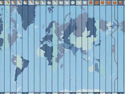 a map of the world on a blue background