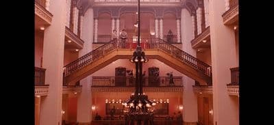 a very large building with a lot of lights inside of it