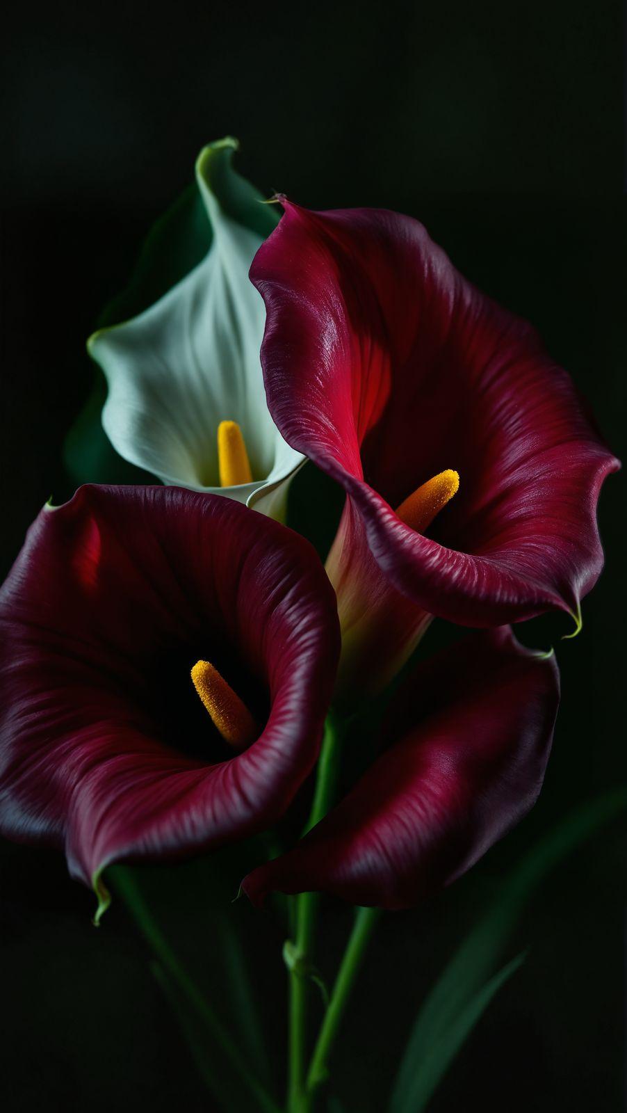 a close up of two flowers in a vase
