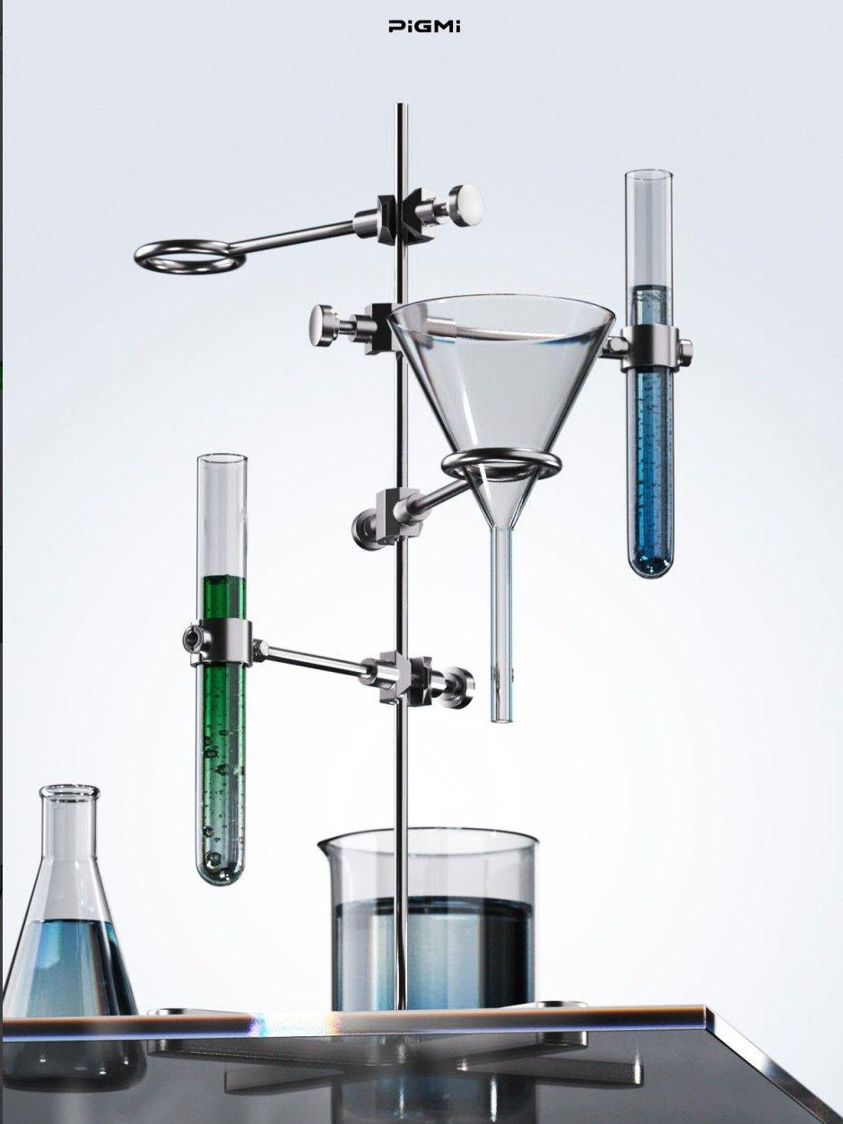 a science experiment with beakles and beakles filled with liquid
